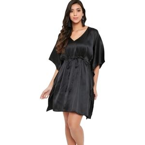 Gypsie Blu Black Kaftan Dress One Size Boho Kimono Sleeve Tie Waist Lightweight
